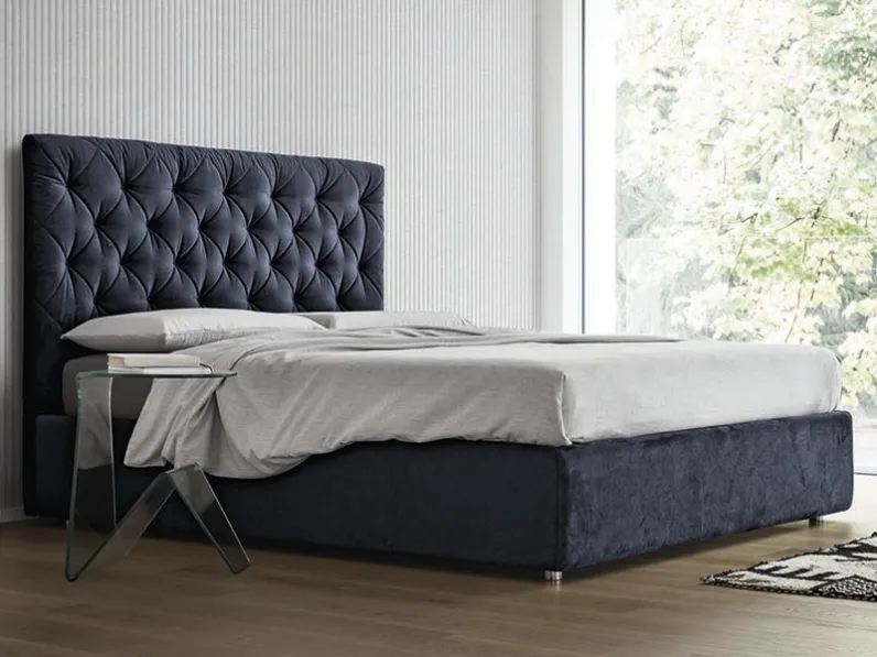Letto in tessuto con testiera trapuntata e box contenitore Morfeo di Rigosalotti