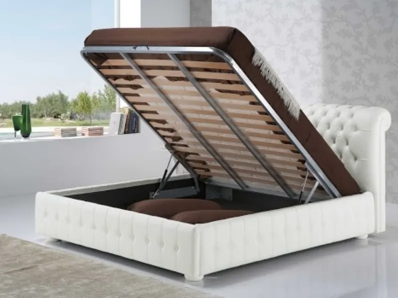Letto classico in pelle con box contenitore Rondò di Tancredi salotti