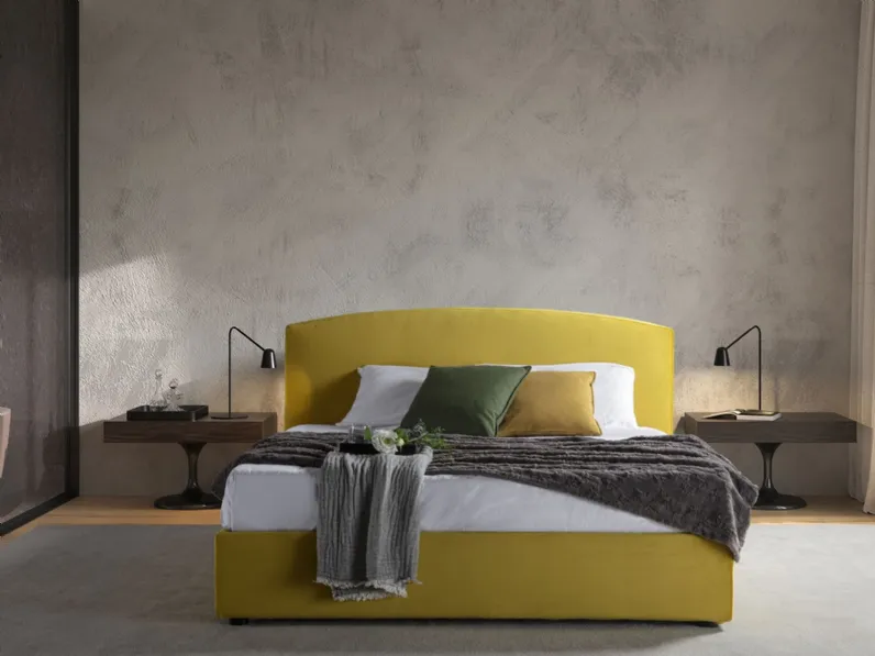 Letto in tessuto con testiera tonda e box contenitore Rondò di Flexstyle