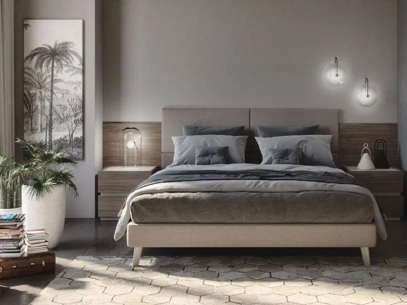 Letto in tessuto con testiera Jolly con 4 pannelli imbottiti di S75