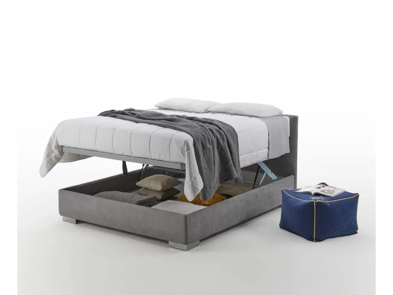 Letto in tessuto con comodo e ampio box contenitore Kim di Salvetti