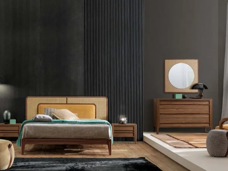 Letto con testiera in legno, paglia di Vienna ed econabuk Shanghai di Modesign