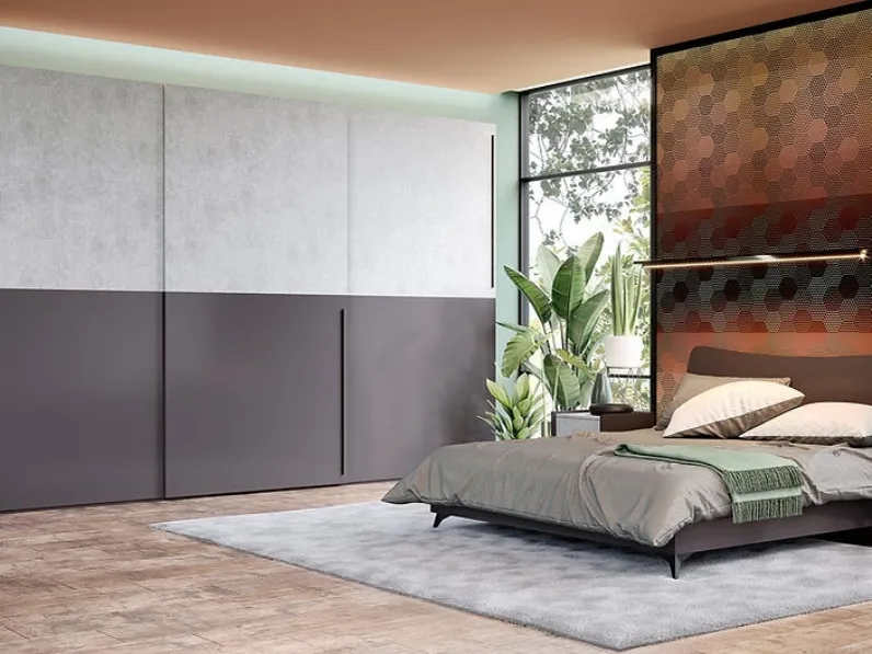 Letto Shape in melaminico grafite con testiera di Foresi Mobili