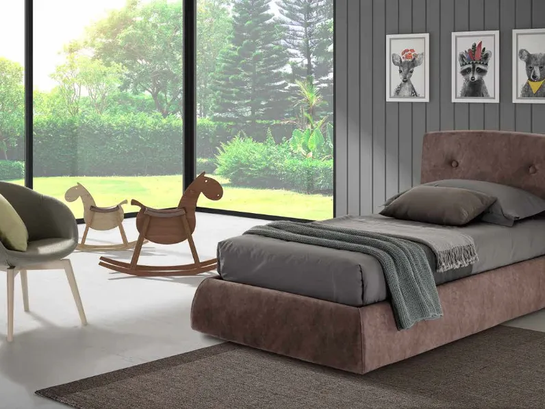Letto singolo in tessuto imbottito Fenix con box contenitore di Rimar