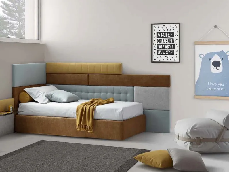 Letto singolo in tessuto imbottito Lego 01 di Rimar