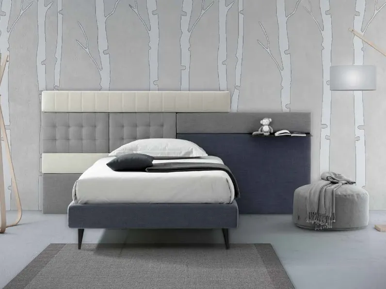 Letto singolo in tessuto imbottito Lego 11 di Rimar