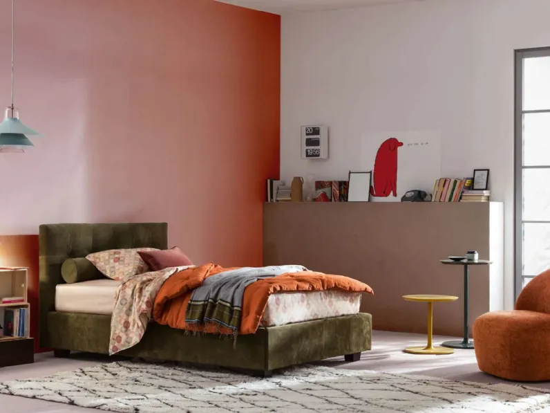 Letto Singolo in tessuto Max Capitonné con contenitore di Twils