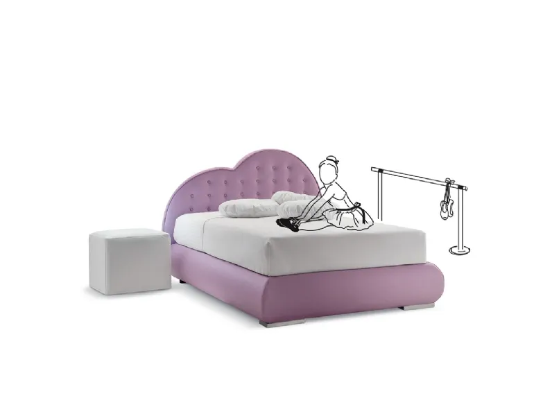 Letto per bambine in ecopelle con testiera sagomata e trapuntata Olivina di Nefi Italia 