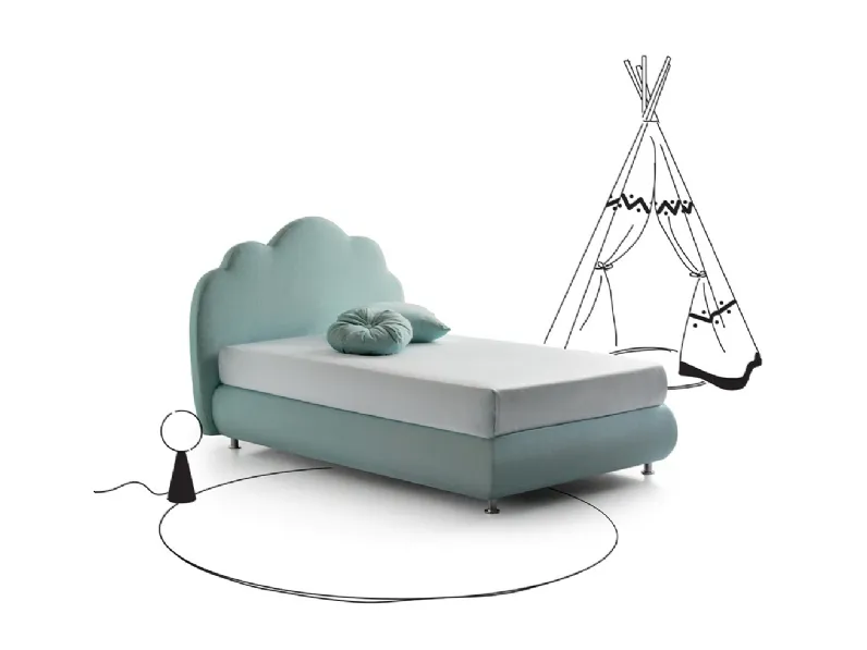 Letto per bambini in tessuto imbottito con testiera sagomata Peter Pan di Nefi Italia 