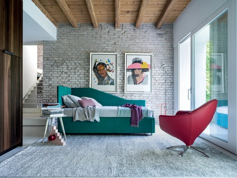 Letto singolo in tessuto con secondo letto estraibile Peter di Rigosalotti