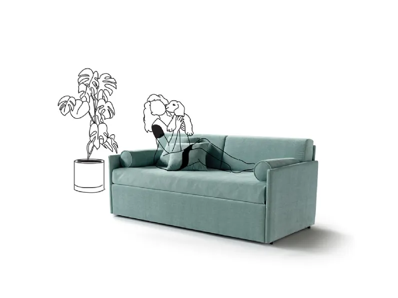 Letto divano Turchese in tessuto con secondo letto estraibile di Nefi Italia 