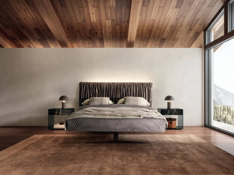 Letto con testiera in tessuto Steel 1731 di Lago