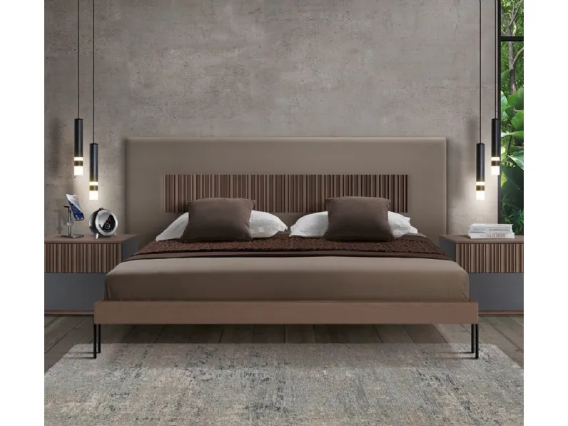Letto Stripes FMG3003 con testiera imbottita e inserto in frassino di Betamobili