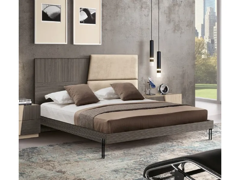 Letto Stripes FMG3018 in legno rigato e pelle di Betamobili