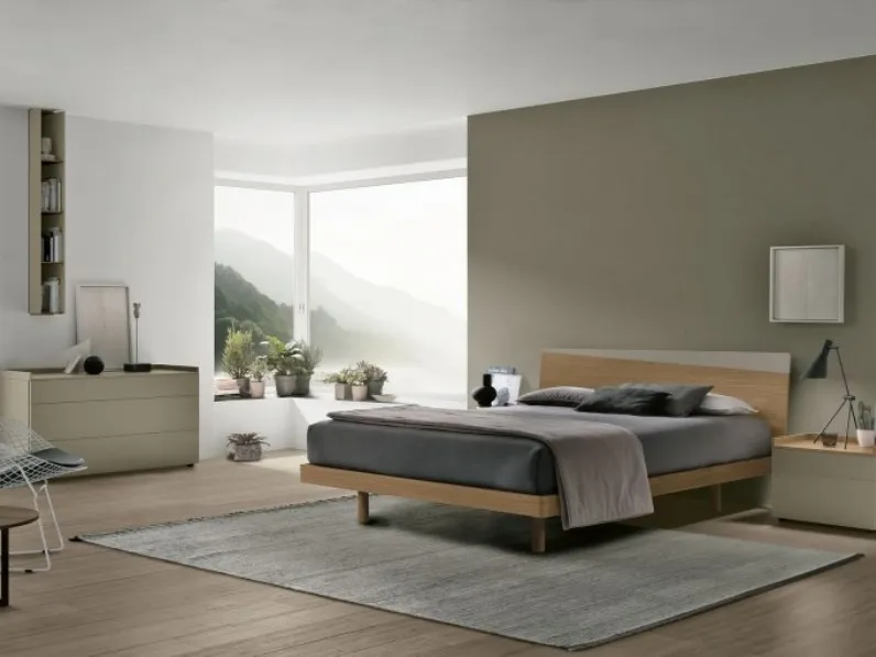 Letto con testiera Charlie in materico noce ambra e laccato opaco salina di Tomasella