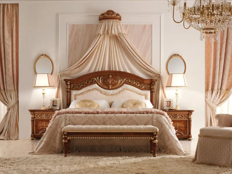 Letto Luigi XVI 11 in legno con testiera in tessuto di Valderamobili