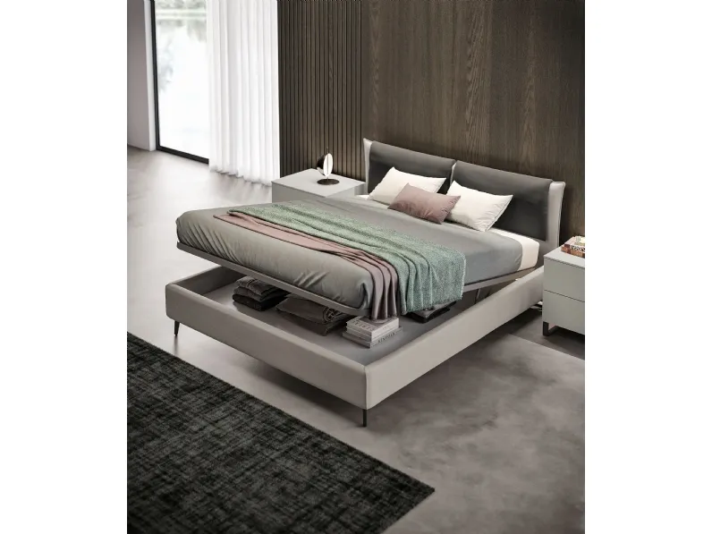 Letto in tessuto imbottito Vertigo con contenitore di Spagnol Salotti