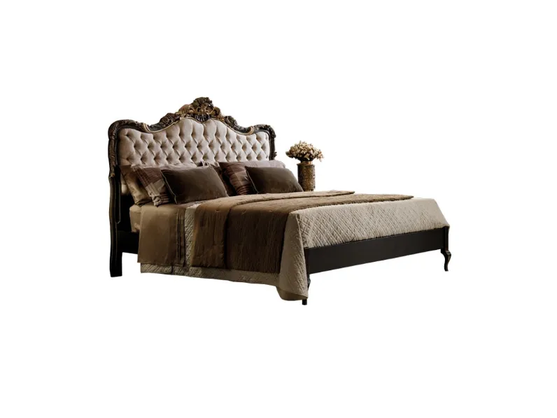 Letto imbottito lavorazione capitonné con intaglio floreale Art 2553 di Vittorio Grifoni