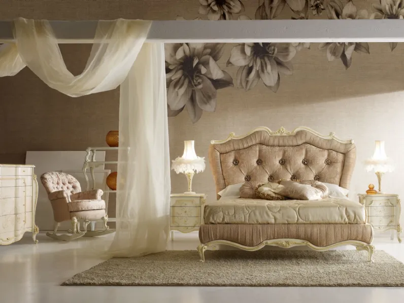 Letto con testiera in tessuto imbottito Signoria di Volpi