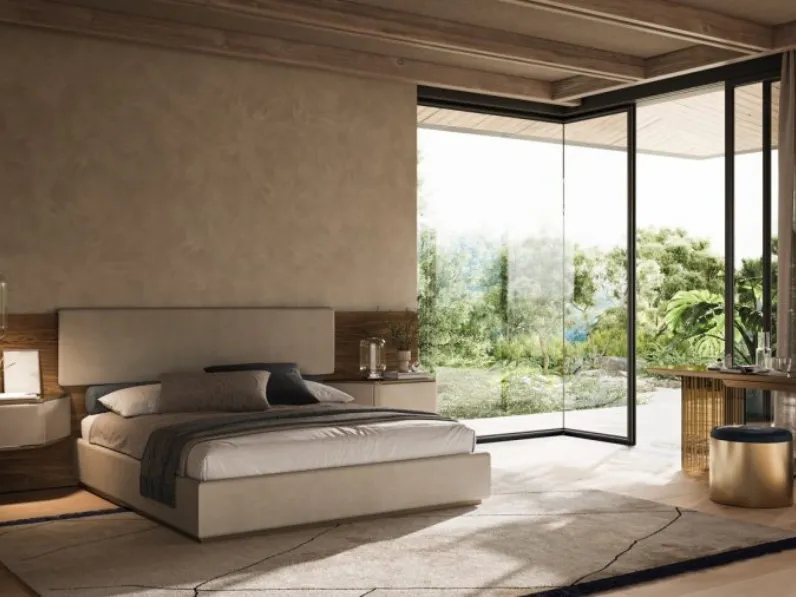 Letto Wave XL con testiera in pelle e legno di Reflex