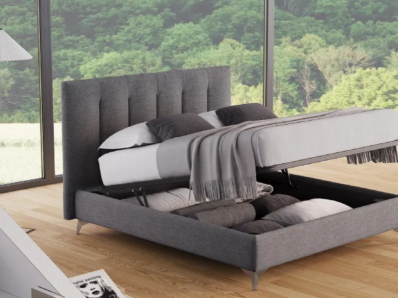 Letto in tessuto imbottito Zen con contenitore di Divaletti Home