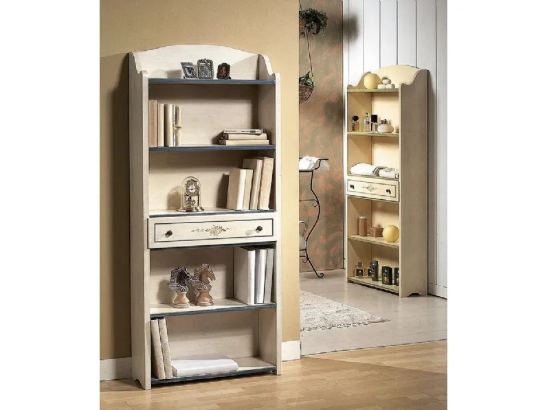 Libreria in legno decorata a 5 ripiani e 1 cassetto 1233-A di Zanini