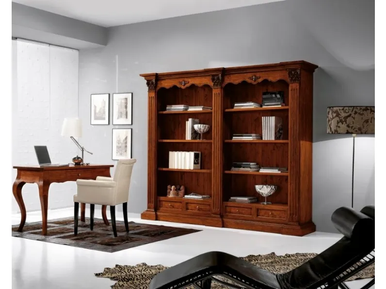 Libreria classica in legno a 4 cassetti e 6 ripiani 160-A di Zanini