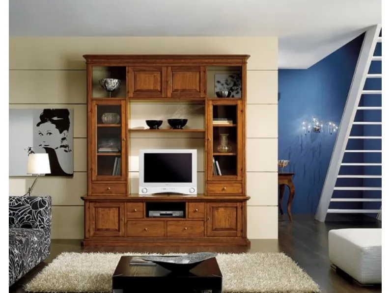 Libreria a muro in legno a 6 ante e 6 cassetti 166-A di Zanini