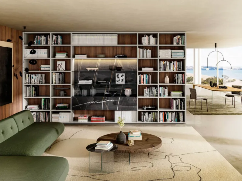 Libreria 30mm 1211 da Parete in laccato opaco e vetro di Lago
