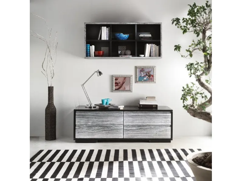 Libreria sospesa a 6 vani in legno massello 3264-A di Zanini