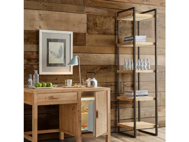 Libreria a giorno con ripiani in abete massello e struttura in ferro 3311-A di Zanini