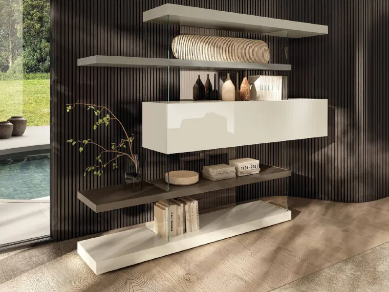 Libreria divisoria bifacciale Air 1467 in laccato e vetro di Lago