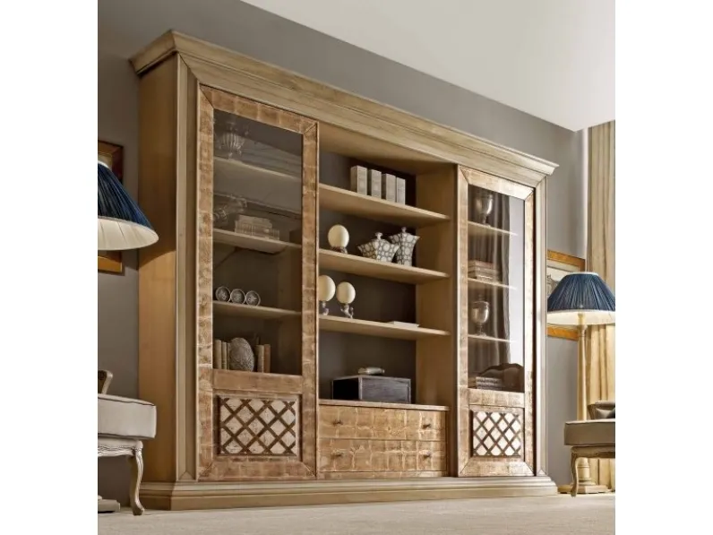 Libreria classica in legno con vetrine laterali Art 2106 di Vittorio Grifoni