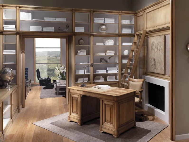Libreria classica in legno naturale con scala Atelier 13 di Busatto