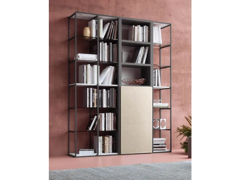 Libreria modulare Babel in melaminico con telaio in metallo di Mab