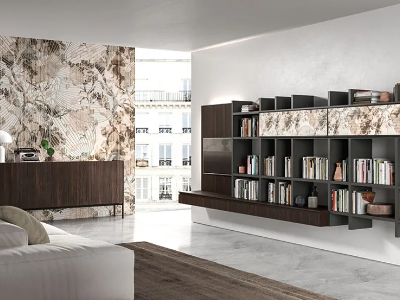 Libreria sospesa BK06 in melaminico e materico rovere di Cinquepuntozero
