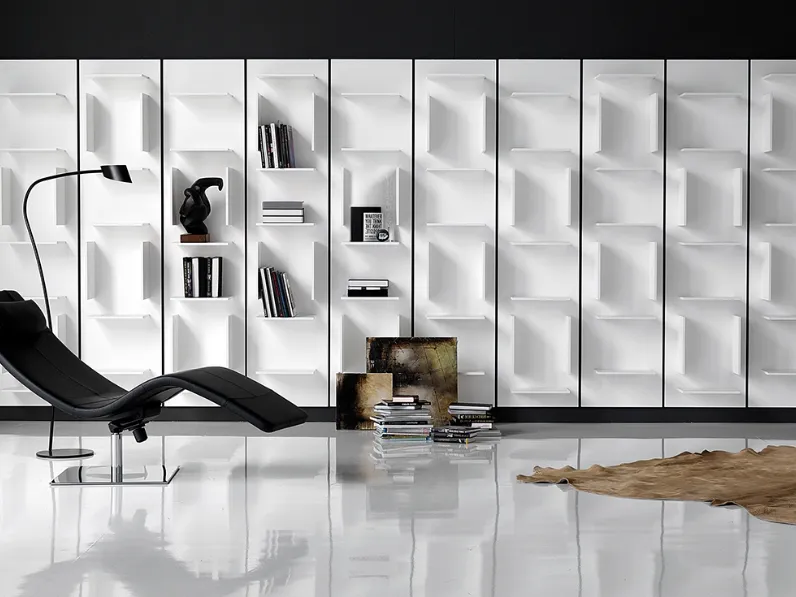 Libreria componibile a muro in legno laccato bianco Fifty di Cattelan Italia