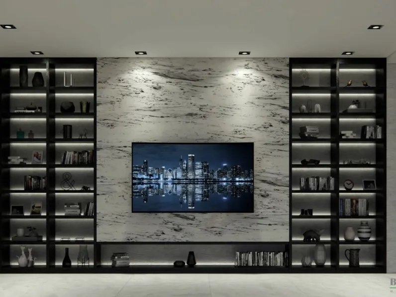 Libreria a muro Archimede City in laccato nero di Betamobili