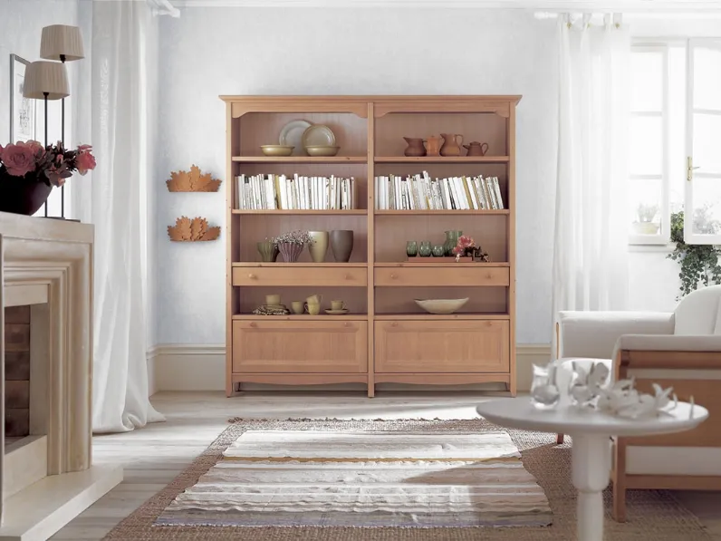 Libreria a muro in legno Composizione 116 di Tempora Country