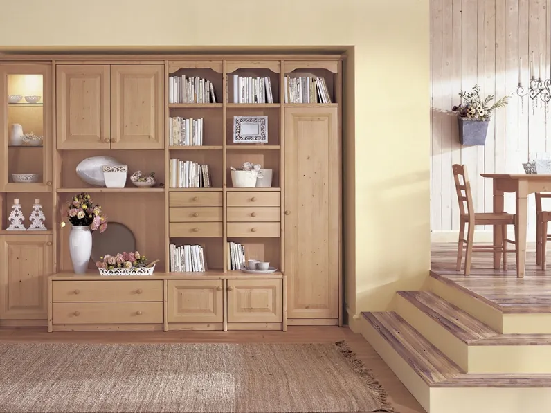 Libreria a muro in legno massello Composizione 119 di Tempora Country