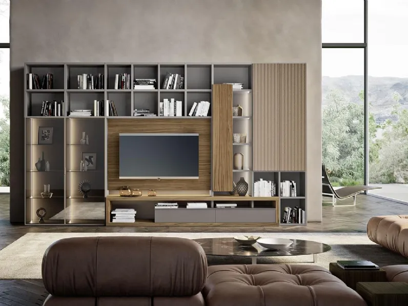Libreria Composizione Horizon 1022 in legno e laccato di Mobilgam