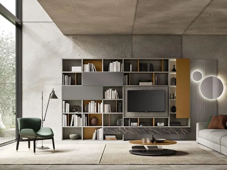 Libreria Composizione Horizon 1023 in laccato e laminam di Mobilgam