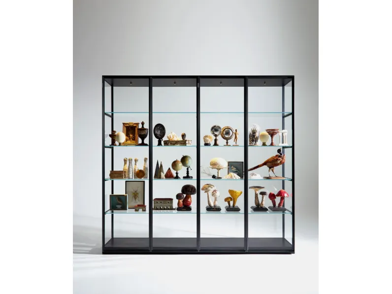 Libreria in cristallo con montanti in alluminio Ex-Libris di Porro