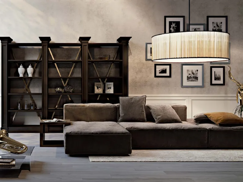 Libreria in legno con particolari in metallo con scaffali a giorno divisi da colonne Grenoble 11 di Busatto