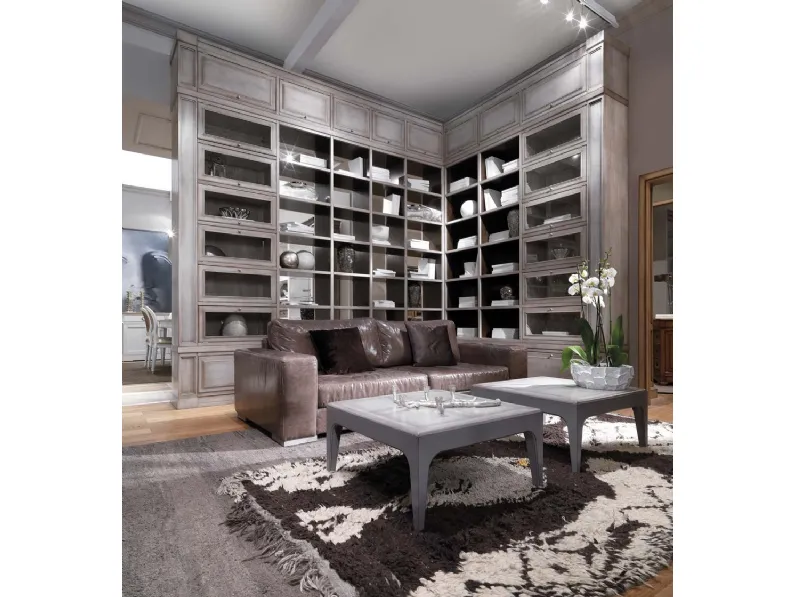 Libreria angolare in legno anticato a tutta altezza Grenoble 12 di Busatto