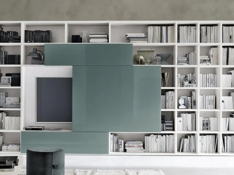 Libreria a muro HC32 con pannello scorrevole di Murobianco