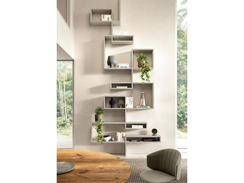 Libreria di design a muro LagoLinea in laccato opaco di Lago