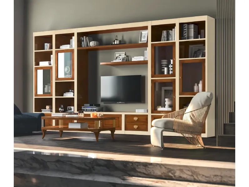 Libreria a muro in legno bicolore Le Mimose composizione 05 di Le Fablier