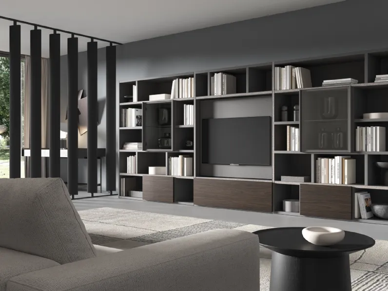 Libreria a muro 7RF5000 in melaminico con bordi rivestiti in tessuto di Favero