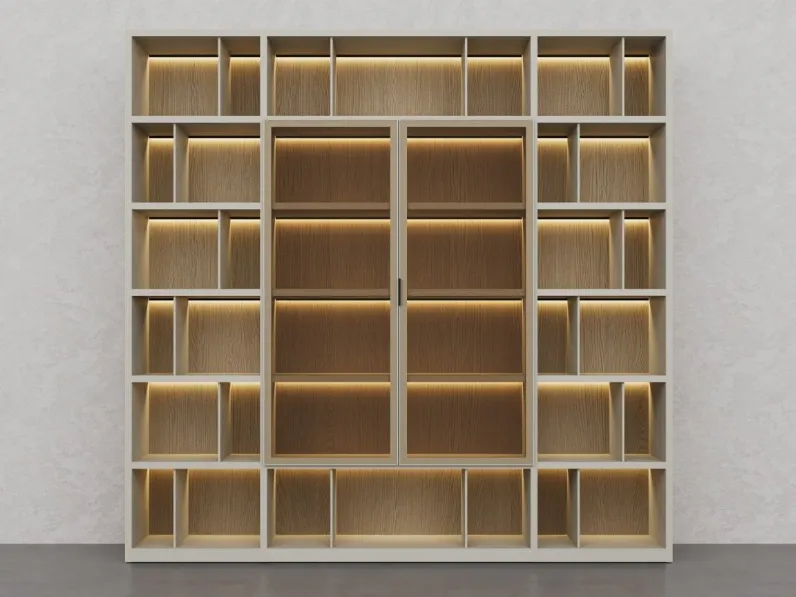 Libreria in laccato Creta e essenza legno Barrique di Fratelli Elli